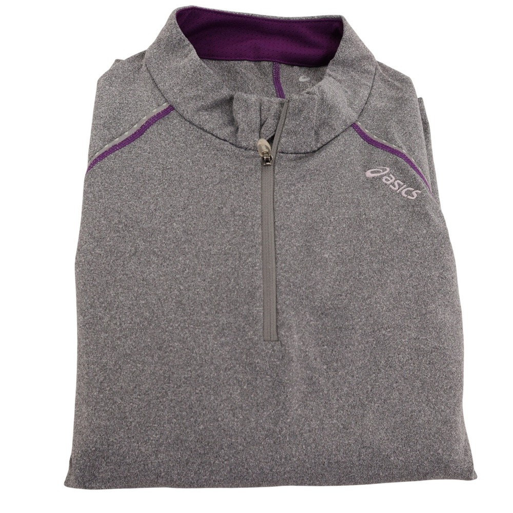 Asics Mens Large Gray Purple Quarter Zip Performance Running Pullover Shirt